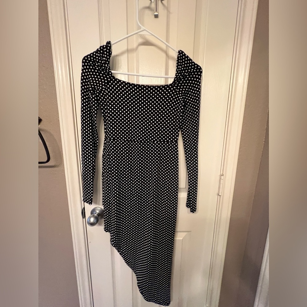 MISSGUIDED Black & White Polka Dot Asymmetrical Dress | Size 4